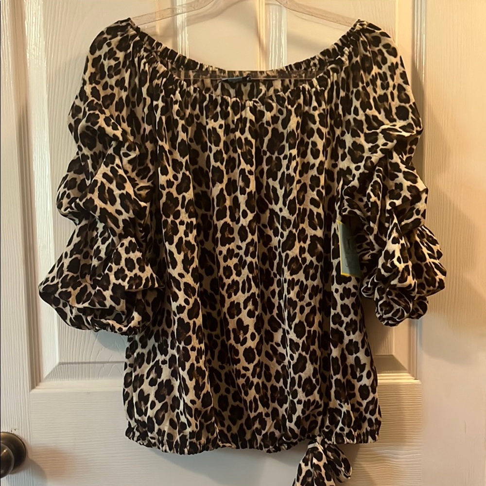CeCe Leopard Print Off-Shoulder Blouse